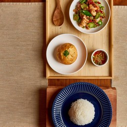 ข้าว+สะตอผัดกุ้งหมูสับ+ไข่ฟูปู