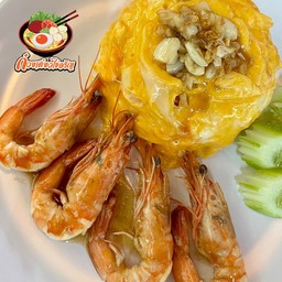 ข้าวไข่ข้นกุ้งผัดกระเทียม