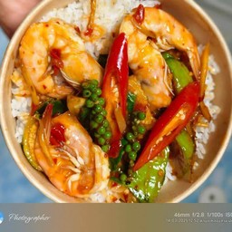 ผัดฉ่ากุ้ง ราดข้าว