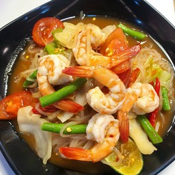 ตำเส้นเล็กปลาร้ากุ้งสุก (กุ้ง 4-5 ตัว)