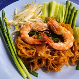 ผัดหมี่กระทิ กุ้งสด