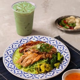 [เซตสุดฮิต] บะหมี่หยกขาหมู (แห้ง) + ชาเขียวเย็น