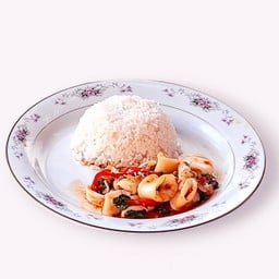 ข้าวราดผัดกะเพราปลาหมึก