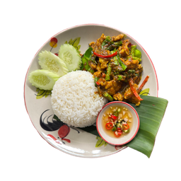 ผัดเครื่องแกงราดข้าว (Stir-fried with curry paste on rice))
