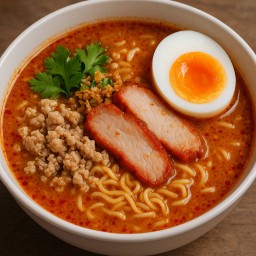 บะหมี่หมูสับหมูแดงต้มยำน้ำข้น
