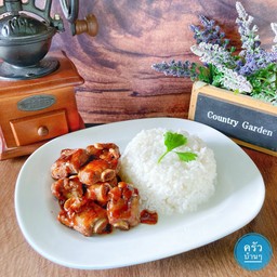 ข้าว ซี่โครงหมู.ทอดกระเทียม