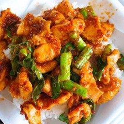 ข้าวราดพริกแกงถั่ว+หมู