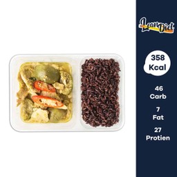 ข้าวแกงเขียวหวานไก่ผัดแห้ง 358 Cal