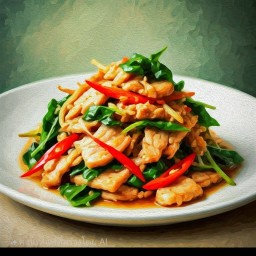 ผัดโหระพาหมูชิ้น (ราดข้าว)