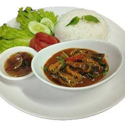 ข้าวหอยแมลงภู่ผัดพริกเผาโหระพา