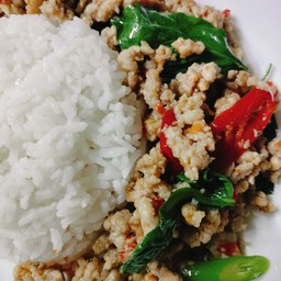ข้าวราดหมูสับผัดโหระพา