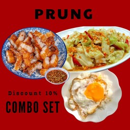 COMBOSETราคาพิเศษ(กะหล่ำปลีผัดน้ำปลา+คอหมูทอดจิ้มแจ่ว+ข้าวสวยโปะไข่ดาว)