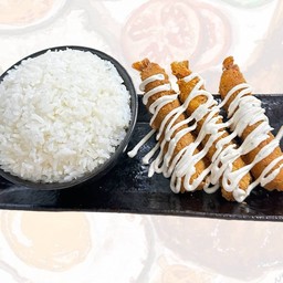 ข้าวหน้ากุ้งทอดกรอบ