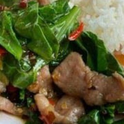 ผัดคะน้าหมูชิ้นราดข้าว$