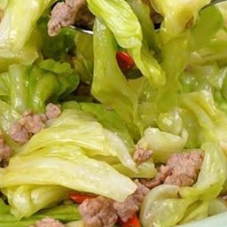 กะหล่ำปลีผัดหมูสับราดข้าว$