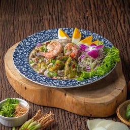 ยำมะเขือเผากุ้งหมูสับ