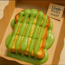 ปังปิ้งเนยน้ำตาลราดสังขยาใบเตย