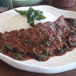 ข้าวกระเพราเนื้อพิคานย่า+ไข่ดาว