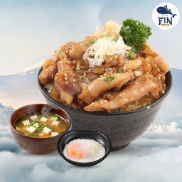 ข้าวหน้าเนื้อผัดซอสญี่ปุ่น+ไข่ออนเซ็น+ซุป