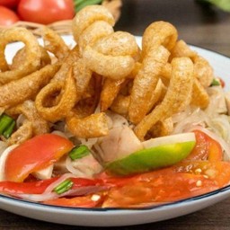 ตำเส้นเล็กผักรวม+แค๊ปหมู