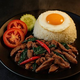 ข้าวผัดกะเพราเนื้อชิ้น 1ขีด จัดเต็มอิ่ม(ไม่รวมไข่ดาวนะ)