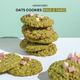 คุกกี้ข้าวโอ๊ต ผสมธัญพืช รสผักเคลผสมเผือก ( Vegan ไม่ใส่ นม เนย ไข่ )