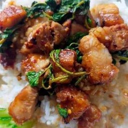 กระเพาหมูกรอบราดข้าว