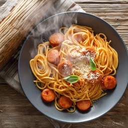 สปาเก็ตตี้ ซอดแดง ไส้กรอกชีส