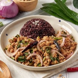 (คลีน) ข้าวไรซ์เบอรี่ + ลาบ Spicy Minced Chicken Salad