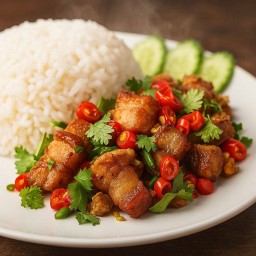 ข้าวหมูกรอบคั่วพริกเกลือ