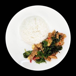 (เล้งแซ่บ by พร) ข้าวคั่วพริกแห้งเป็ด + เครื่องใน