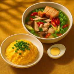 เซ็ต  ข้าวไข่ข้น + เลือดหมูต้มยำ แถมน้ำเปล่า