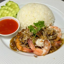 ข้าวกุ้งกระเทียม Fried garlic Shrimp