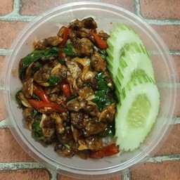 หอยลายผัดพริกเผาราดข้าว