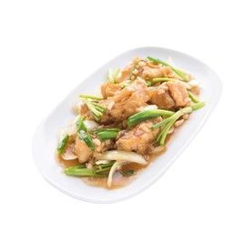 ปลากะพงผัดต้นหอม