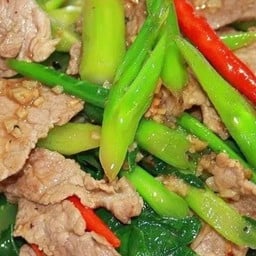 คะน้าหมูชิ้น ราดข้าว