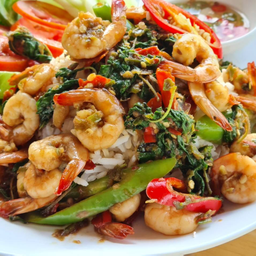 ข้าวราด ผัดกะเพรากุ้งเน้นๆ