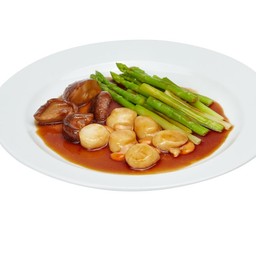 หอยเซลล์เจี๋ยนหน่อไม้ฝรั่งเห็ดหอม