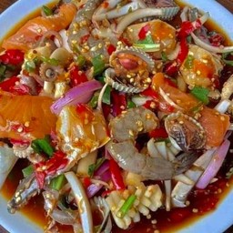 ยำ กุ้งสด+ปูม้าสด+แซลมอน