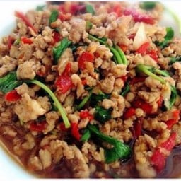 กระเพราหมูสับ ราดข้าว