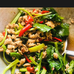 คะน้าหมูสับ ราดข้าว