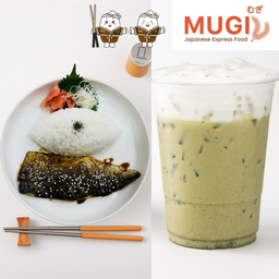 [Set มูกิอิ่มคู่น้ำ K] ข้าวหน้าปลาซาบะย่าง + เครื่องดื่ม 50 บาท