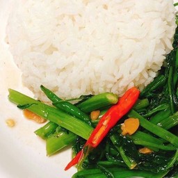 ข้าวราดผัดผักบุ้ง