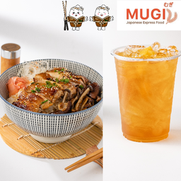 [Set มูกิอิ่มคู่น้ำ F] ข้าวไก่ย่างเทอริยากิ + เครื่องดื่ม 50 บาท