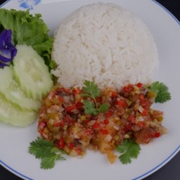 เนื้อปลากะพงสามรสราดข้าว