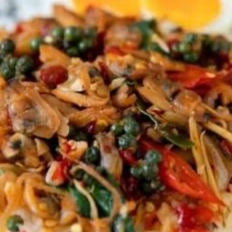 หอยลายผัดฉ่าราดข้าว