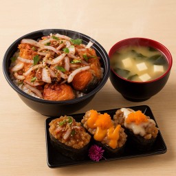 SET ข้าวยำปลาแซลมอนแซ่บ + ซุป + ซูชิรวมแซลมอนเบิร์น