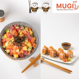 [Set มูกิสุดคุ้ม H] ชิราชิด้ง+โรลแซลมอนเบิร์นครีมชีส