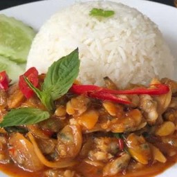 หอยลายผัดพริกเผาราดข้าว