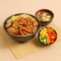 ข้าว ไก่ผัดซอสเทอริยากิ + ซุป + สลัดปู
